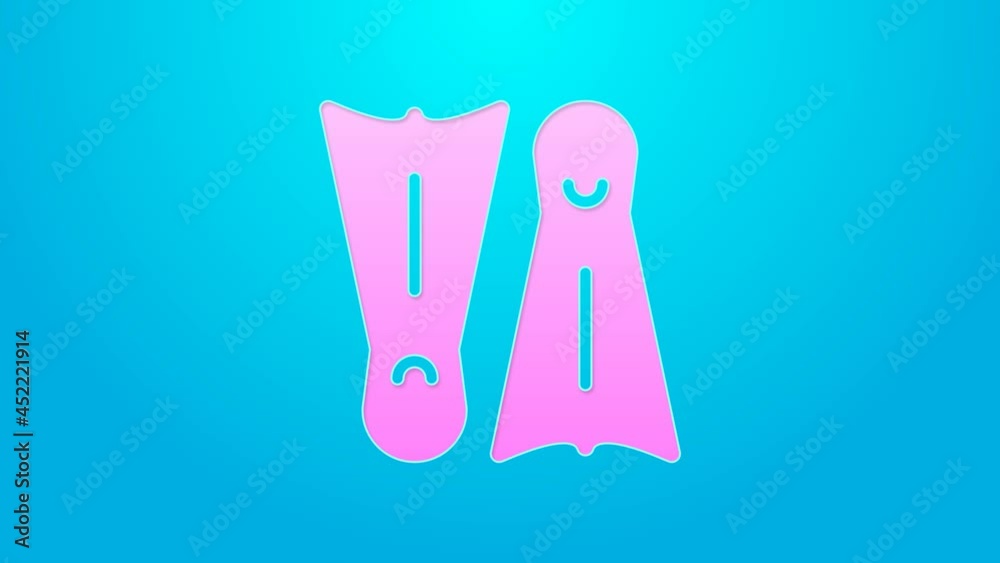 Pink line Rubber flippers for swimming icon isolated on blue background. Diving equipment. Extreme sport. Diving underwater equipment. 4K Video motion graphic animation Pink line Rubber flippers for swimming icon isolated on blue background. Diving equipment. Extreme sport. Diving underwater equipment. 4K Video motion graphic animation