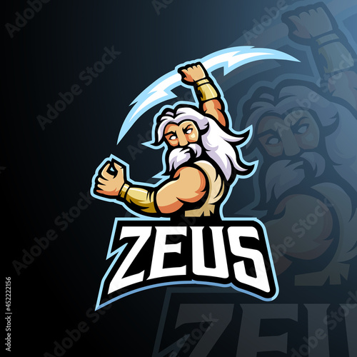 Zeus mascot logo design vector with modern illustration concept style for badge, emblem and t-shirt printing. Angry Zeus illustration for gaming, sport and team.