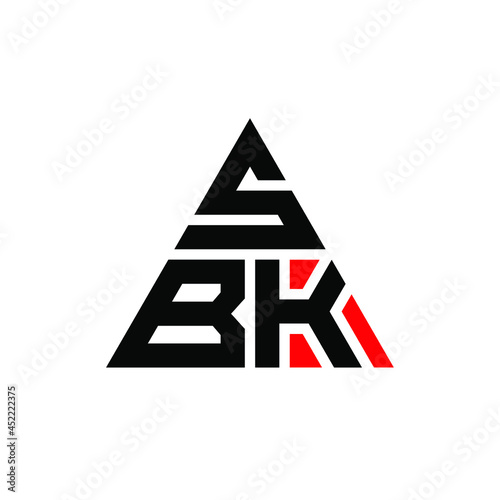 SBK triangle letter logo design with triangle shape. SBK triangle logo design monogram. SBK triangle vector logo template with red color. SBK triangular logo Simple, Elegant, and Luxurious Logo. SBK  photo