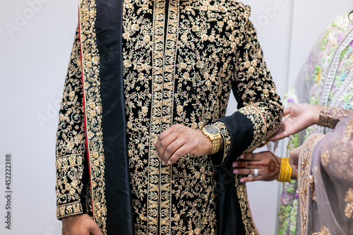 Indian groom's wedding outfit, textile and fabric