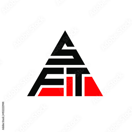 SFT triangle letter logo design with triangle shape. SFT triangle logo design monogram. SFT triangle vector logo template with red color. SFT triangular logo Simple, Elegant, and Luxurious Logo. SFT 
