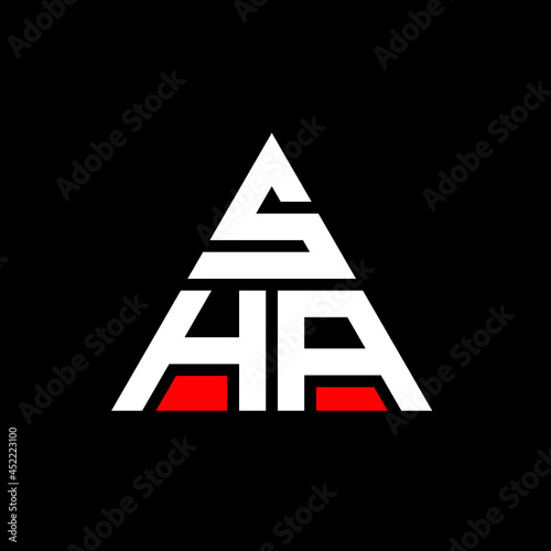 SHA triangle letter logo design with triangle shape. SHA triangle logo design monogram. SHA triangle vector logo template with red color. SHA triangular logo Simple, Elegant, and Luxurious Logo. SHA 