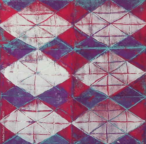 Blue and red slanted tile mosaic background