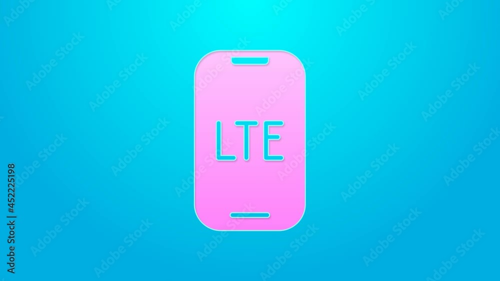 Pink line LTE network icon isolated on blue background. 4K Video motion graphic animation Pink line LTE network icon isolated on blue background. 4K Video motion graphic animation