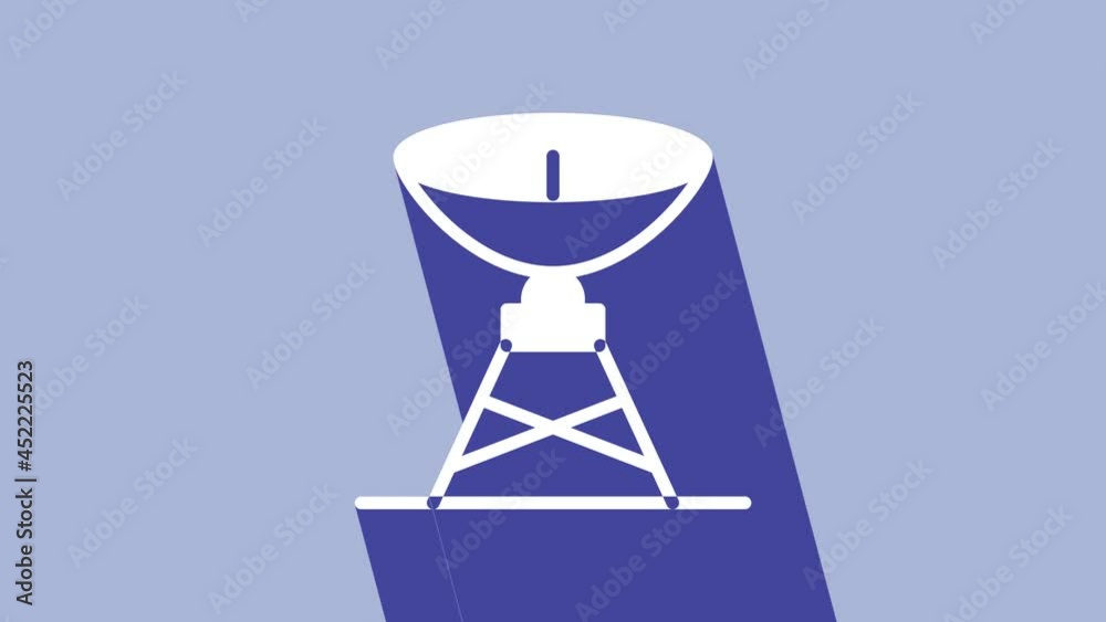 White Satellite dish icon isolated on purple background. Radio antenna, astronomy and space research. 4K Video motion graphic animation White Satellite dish icon isolated on purple background. Radio antenna, astronomy and space research. 4K Video motion graphic animation