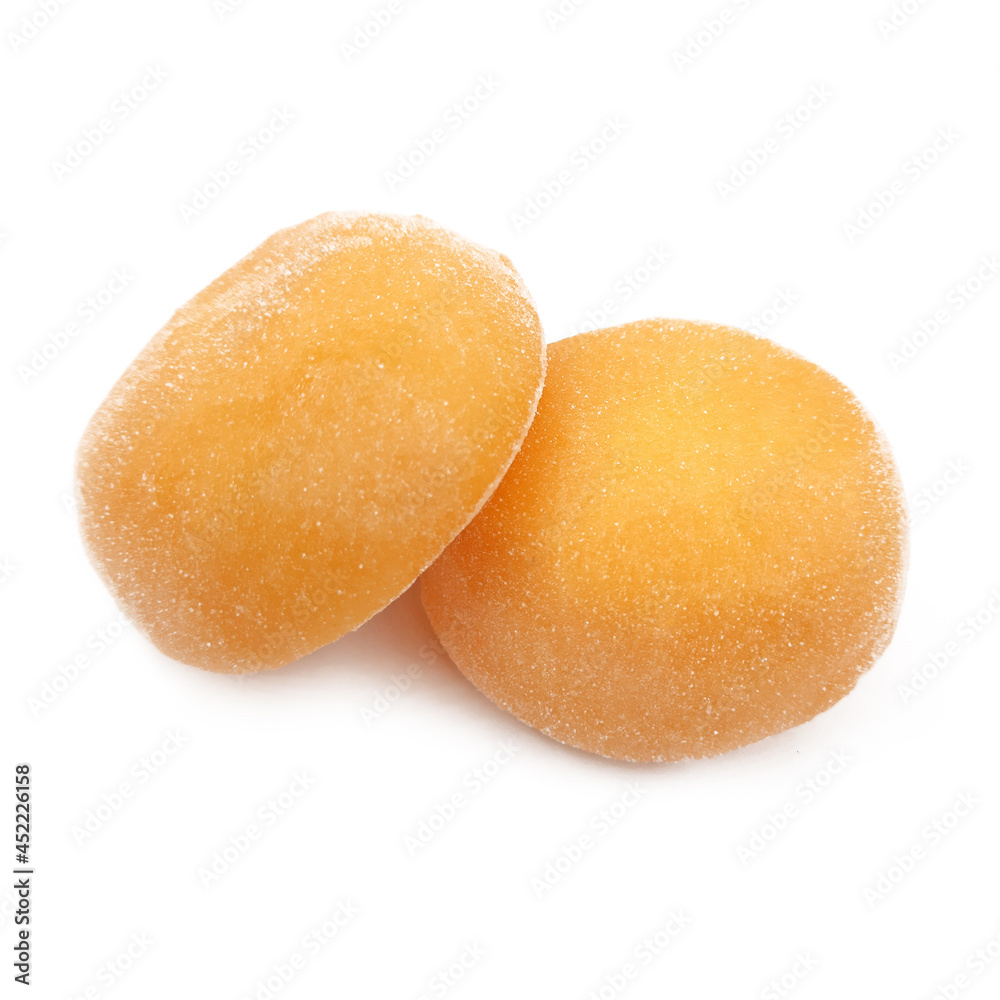 yellow mochi rice cake, Japanese sweet dessert isolated on white background yellow mochi rice cake, Japanese sweet dessert isolated on white background