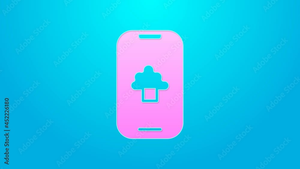 Pink line Cloud technology data transfer and storage icon isolated on blue background. 4K Video motion graphic animation Pink line Cloud technology data transfer and storage icon isolated on blue background. 4K Video motion graphic animation