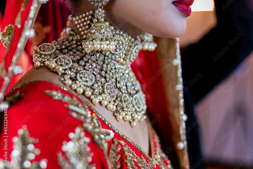 Indian bride's wearing her jewellery close up