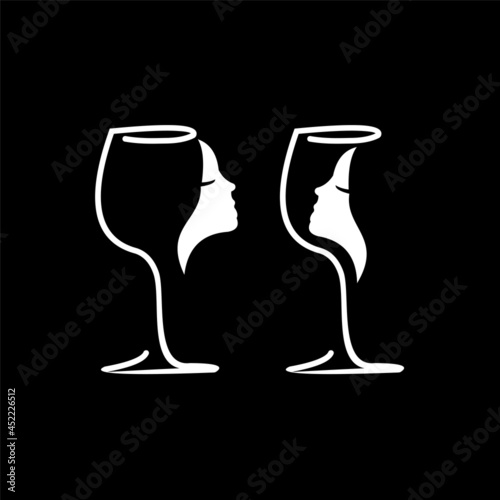Creative beauty wine icon logo design vector illustration. wine glass and beauty woman face logo design color editable