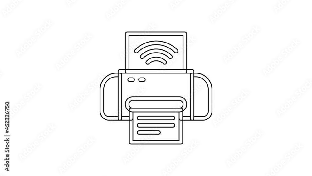 Black line Smart printer system icon isolated on white background. Internet of things concept with wireless connection. 4K Video motion graphic animation Black line Smart printer system icon isolated on white background. Internet of things concept with wireless connection. 4K Video motion graphic animation