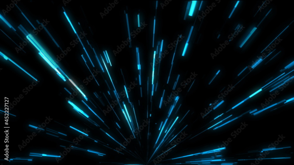 Fototapeta premium Glitch lines, traveling in dark with high speed, 3d rendering computer generated background