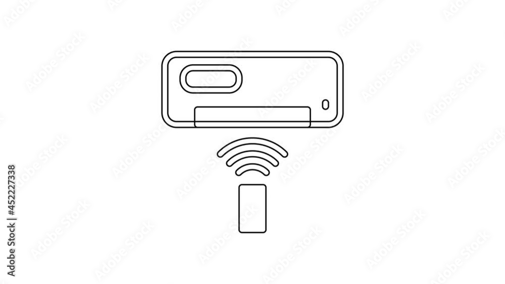 Black line Air conditioner icon isolated on white background. Split system air conditioning. Cool and cold climate control system. 4K Video motion graphic animation Black line Air conditioner icon isolated on white background. Split system air conditioning. Cool and cold climate control system. 4K Video motion graphic animation