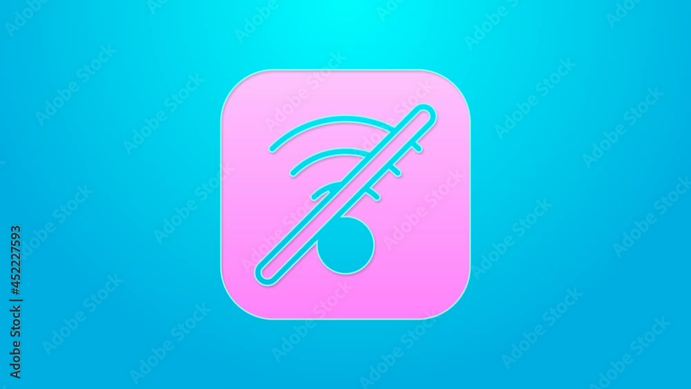 Pink line No Wi-Fi wireless internet network symbol icon isolated on blue background. 4K Video motion graphic animation Pink line No Wi-Fi wireless internet network symbol icon isolated on blue background. 4K Video motion graphic animation