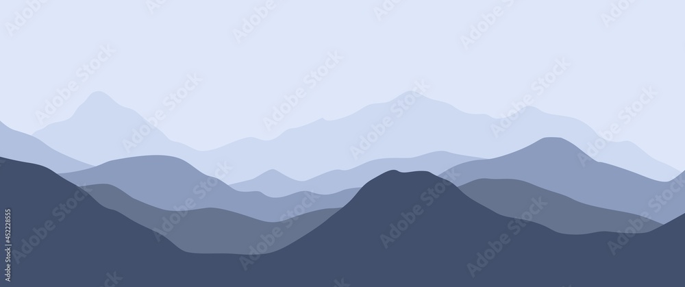Blue mountain layers landscape vector illustration good for background, banner, backdrop, travel banner, nature or adventure banner, desktop wallpaper.