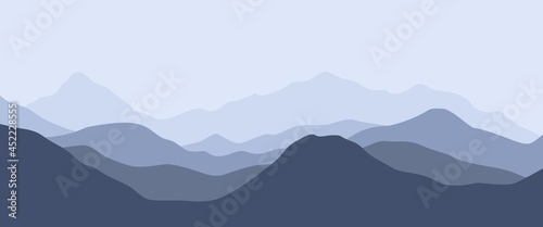 Blue mountain layers landscape vector illustration good for background, banner, backdrop, travel banner, nature or adventure banner, desktop wallpaper.