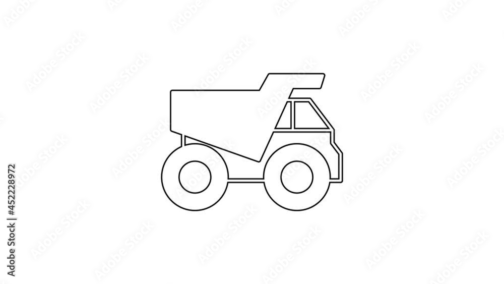 Black line Mining dump truck icon isolated on white background. 4K Video motion graphic animation Black line Mining dump truck icon isolated on white background. 4K Video motion graphic animation