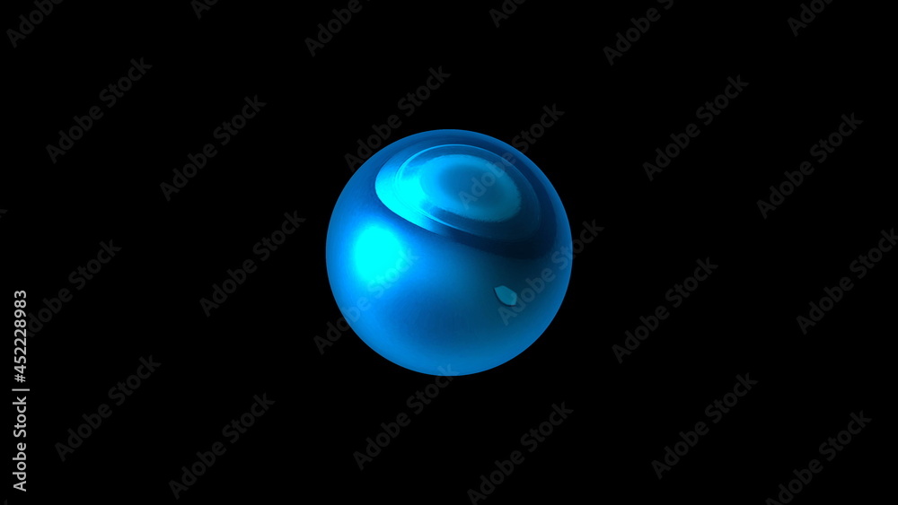 One shiny sphere in dark space, modern computer generated background, 3D rendering backdrop
