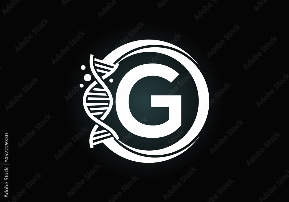 Initial G monogram alphabet in a circle with DNA. Genetics logo design concept. Font emblem. Logo for medicine, science, laboratory, business, and company identity Initial G monogram alphabet in a circle with DNA. Genetics logo design concept. Font emblem. Logo for medicine, science, laboratory, business, and company identity