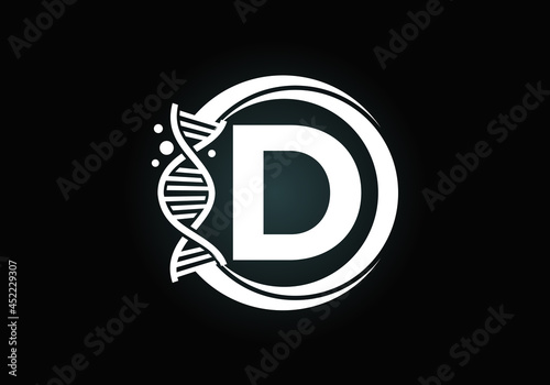Initial D monogram alphabet in a circle with DNA. Genetics logo design concept. Font emblem. Logo for medicine, science, laboratory, business, and company identity