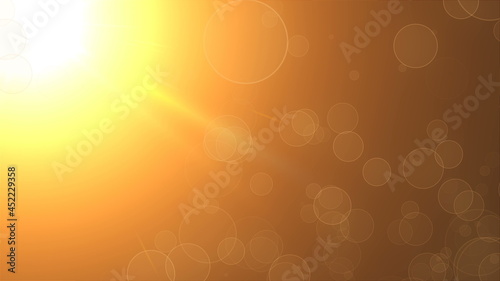 Refraction of light of warm sun - rays, sky and flying particles, modern abstract background, computer generated, 3d rendering