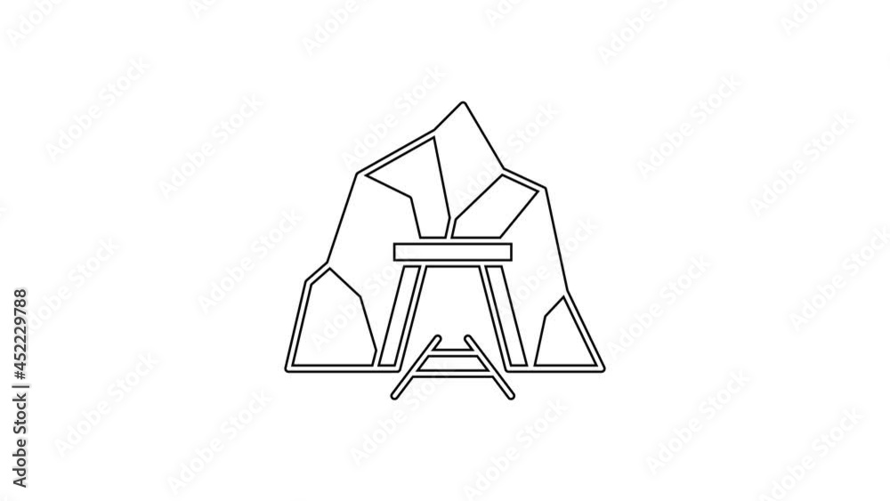 Black line Mine entrance icon isolated on white background. 4K Video motion graphic animation Black line Mine entrance icon isolated on white background. 4K Video motion graphic animation