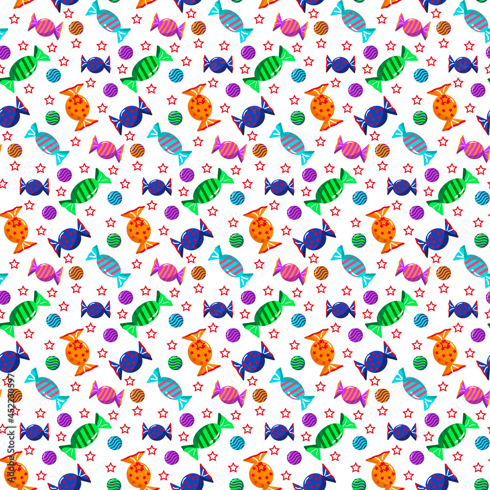 Candy pattern. Vector illustration on a white background. For use in prints, packaging, baby products, promotions, covers and flyers, candy stores.
