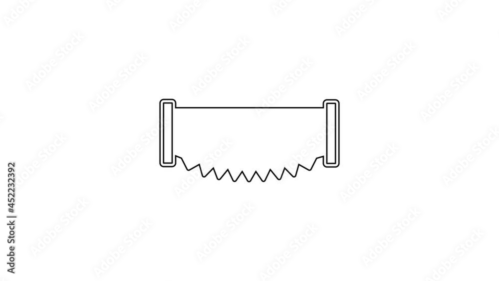 Black line Two-handed saw icon isolated on white background. 4K Video motion graphic animation Black line Two-handed saw icon isolated on white background. 4K Video motion graphic animation