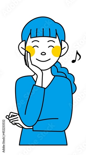 女性 ご機嫌 水色 上半身