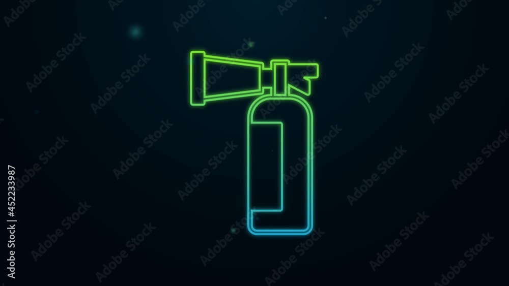Glowing neon line Fire extinguisher icon isolated on black background. 4K Video motion graphic animation
