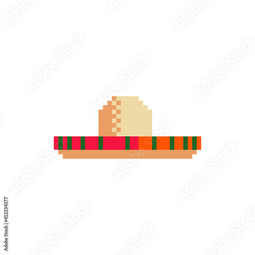 Mexican Sombrero hat pixel art icon. Isolated vector illustration. 8-bit sprite. Design stickers, logo, mobile app.