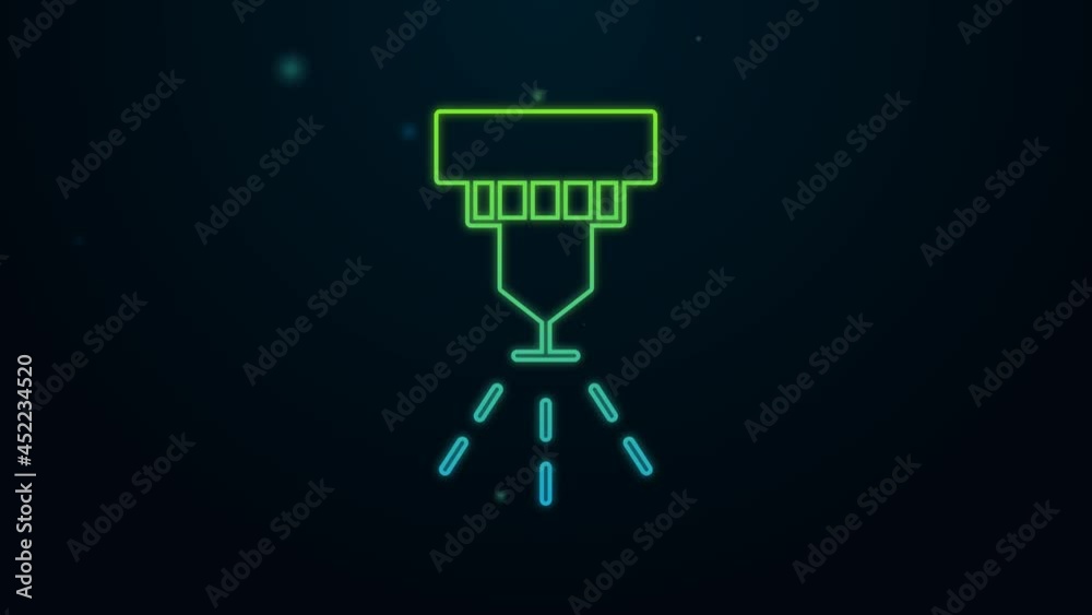 Glowing neon line Fire sprinkler system icon isolated on black background. Sprinkler, fire extinguisher solid icon. 4K Video motion graphic animation Glowing neon line Fire sprinkler system icon isolated on black background. Sprinkler, fire extinguisher solid icon. 4K Video motion graphic animation