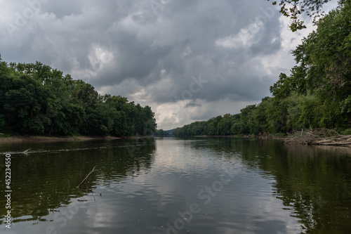 Scenic Wabash river vista in the summer set against dramatic sky, central Indiana photo