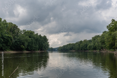Scenic Wabash river vista in the summer set against dramatic sky, central Indiana photo