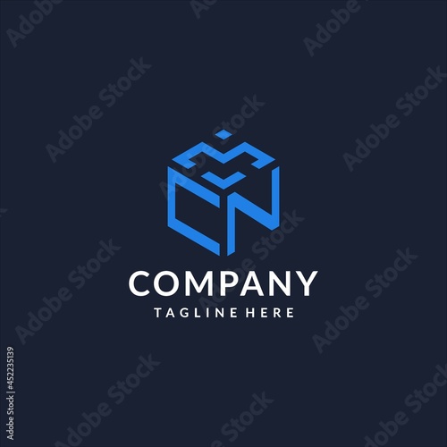CN logo hexagon designs, best monogram initial logo with hexagonal shape design ideas