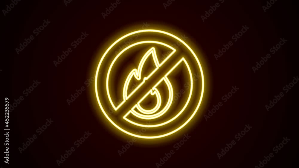 Glowing neon line No fire icon isolated on black background. Fire prohibition and forbidden. 4K Video motion graphic animation Glowing neon line No fire icon isolated on black background. Fire prohibition and forbidden. 4K Video motion graphic animation