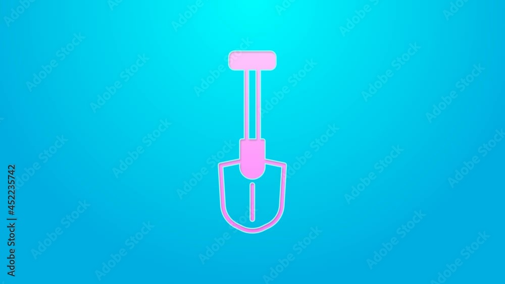 Pink line Fire shovel icon isolated on blue background. Fire protection equipment. Equipment for firefighter. 4K Video motion graphic animation Pink line Fire shovel icon isolated on blue background. Fire protection equipment. Equipment for firefighter. 4K Video motion graphic animation