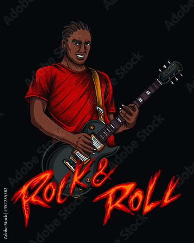 Man playing rock n roll with lesspaul guitar