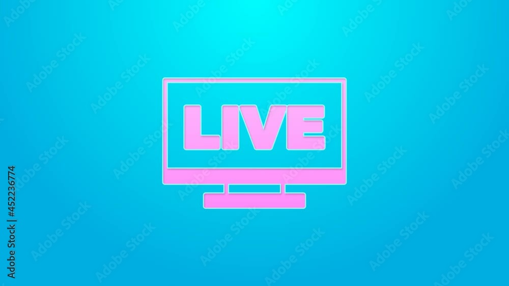 Pink line Live streaming online videogame play icon isolated on blue background. 4K Video motion graphic animation Pink line Live streaming online videogame play icon isolated on blue background. 4K Video motion graphic animation