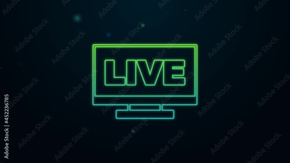 Glowing neon line Live streaming online videogame play icon isolated on black background. 4K Video motion graphic animation Glowing neon line Live streaming online videogame play icon isolated on black background. 4K Video motion graphic animation