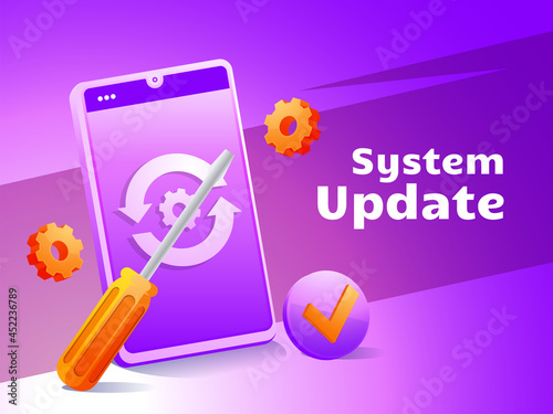 System update upgrading operation system mobile phone with screwdriver symbol

