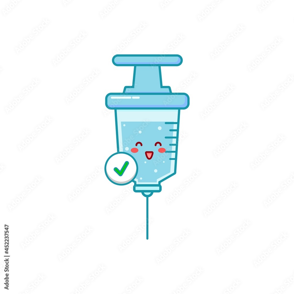Cute syringe character illustration smile happy mascot logo kids play toys template Cute syringe character illustration smile happy mascot logo kids play toys template