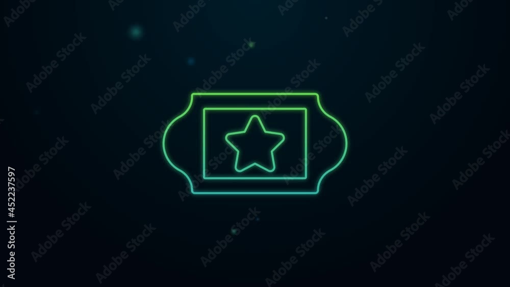 Glowing neon line Cinema ticket icon isolated on black background. 4K Video motion graphic animation