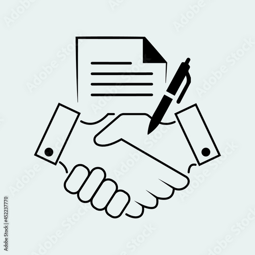 Business contract line icon. Handshake, partners, document. Business concept.