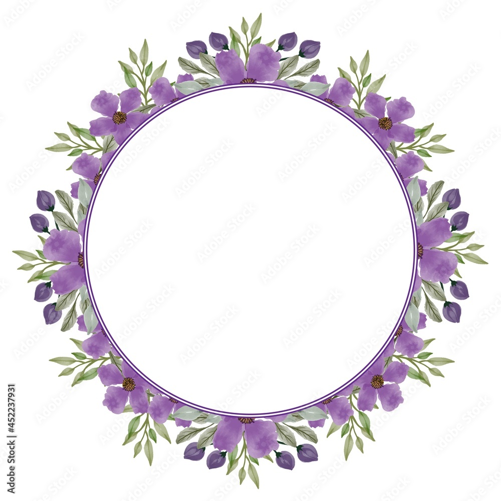 circle frame with purple flower border for greeting card