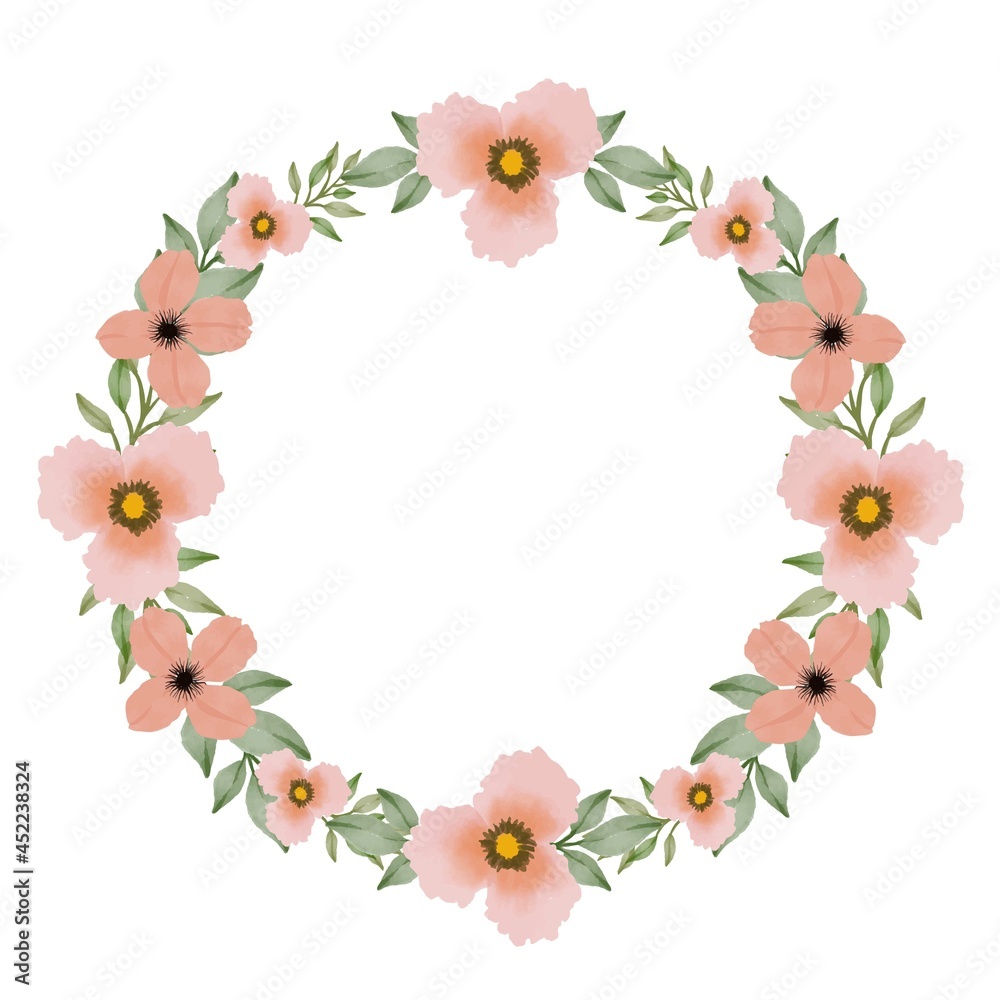 circle orange flowers frame for greeting card