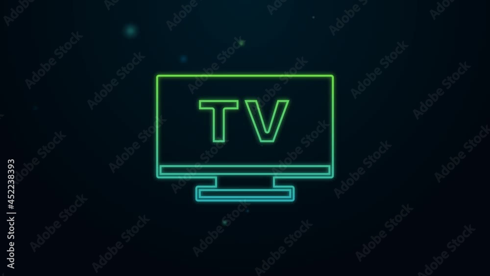 Glowing neon line Smart Tv icon isolated on black background. Television sign. 4K Video motion graphic animation Glowing neon line Smart Tv icon isolated on black background. Television sign. 4K Video motion graphic animation