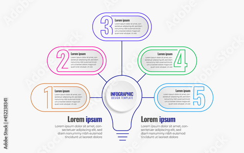 infographic design vector template concept for idea light bulb, graphs, charts, diagrams. Business with 5 options, parts, steps, processes.