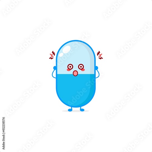 Cute pill character illustration smile happy mascot logo kids play toys template