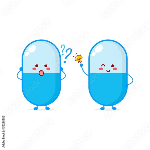 Cute pill character illustration smile happy mascot logo kids play toys template