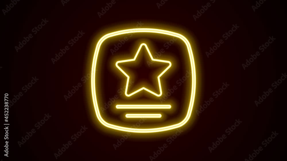 Glowing neon line Walk of fame star on celebrity boulevard icon isolated on black background. Hollywood, famous sidewalk, boulevard actor. 4K Video motion graphic animation